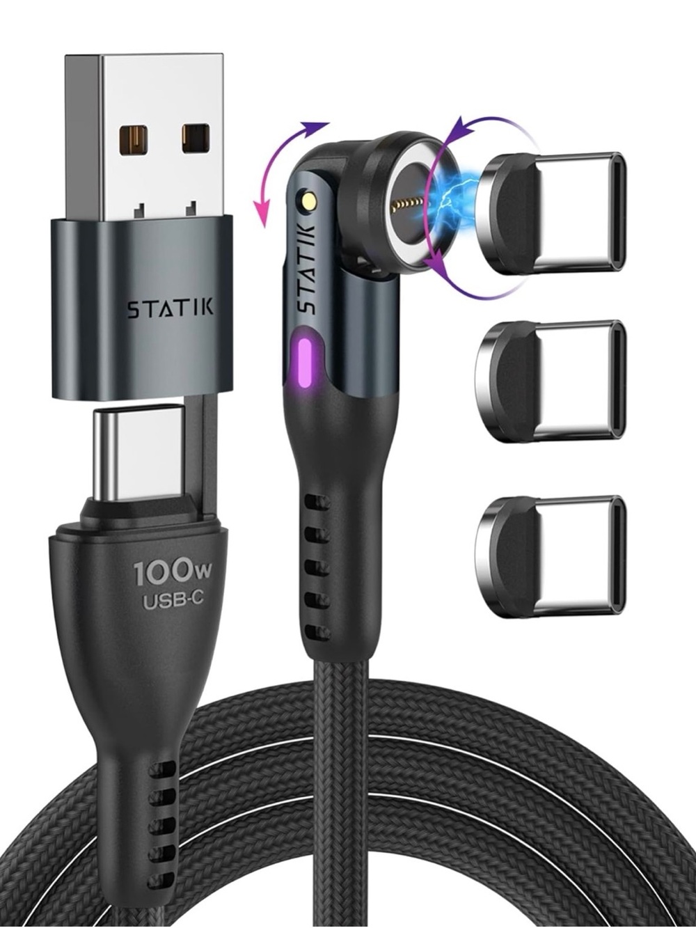 STATIK 360 Pro Magnetic USB-C Charging Cable in Gunmetal 6FT